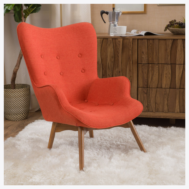Méridienne capitonnée de 31,5 po de largeur Dayon, Tissu orange atténué, Naturel