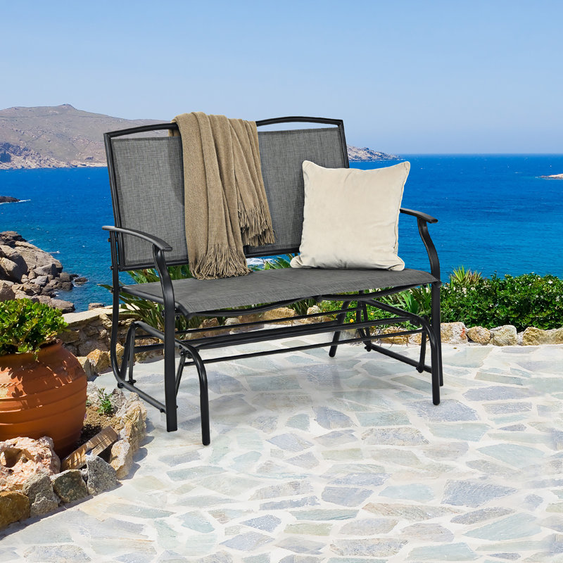 Gray Iron Outdoor Rocking Chair with Textilene Seat