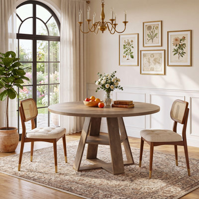 Table de salle à manger ronde 47,24 "pour 4-6, table de cuisine de ferme moderne avec base en X et tablette de rangement