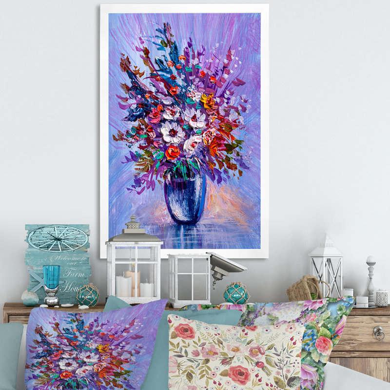 «Daisies Flowers Garden» - art mural traditionnel sur toile, H 20 po x l 12 po x P 1 po, Cadre photo blanc