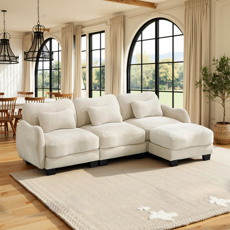 Canapé d'angle modulaire en forme de L de 257 cm de large, canapé Cloud Comfort en chenille avec coussins lombaires, compatible avec les animaux de compagnie, montage sans outils pour le salon, beige