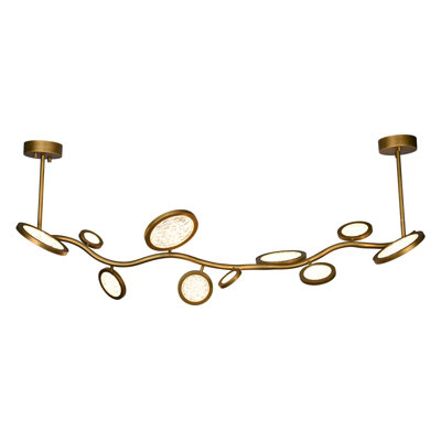 DAINTE Island Pendant Circles Brass and Textured Glass Pendant Light, Adjustable Luxury Ceiling Decor for Kitchen Island, Dining Room and Living Room