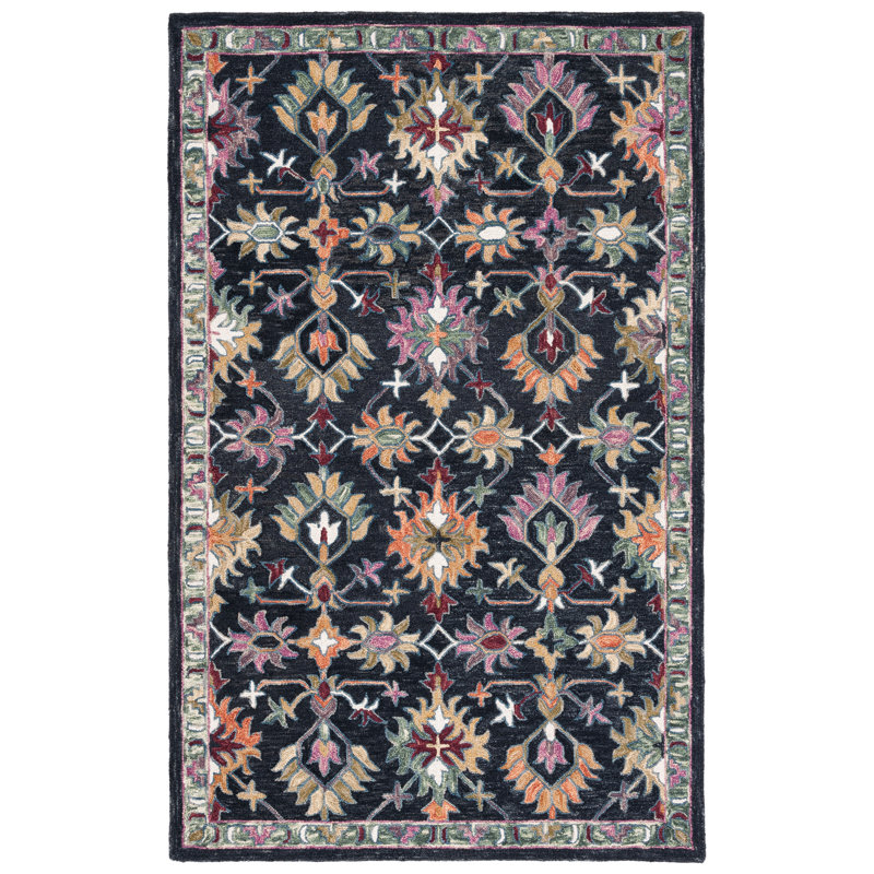 Hand Tufted Wool/Cotton Oriental Rug in Black/Pink, Rectangle 8' x 10'