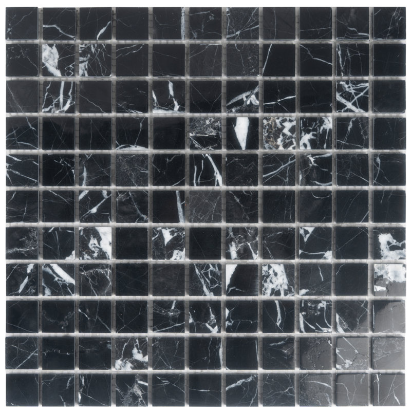 Vigoro 12 x 12 Nero Marquina Marble Polished Mosaic Tile (5 Sq Ft/Case) - 5 Pack