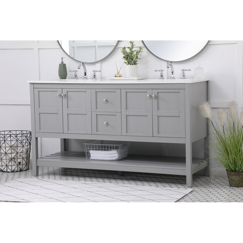 Krish 60'' Double Bathroom Vanity with Top, Gray