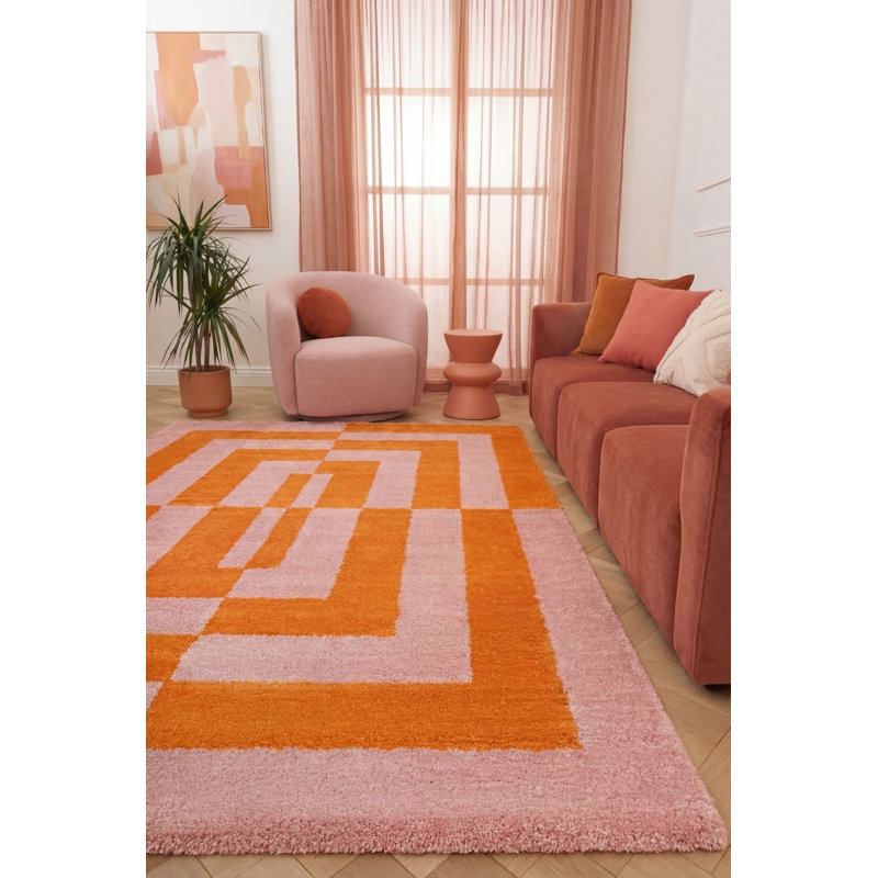Joli Geometric Area Rug Soft Dense Pile for Living Rooms and Bedrooms, Orange/Pink, Rectangle 160 x 230 cm