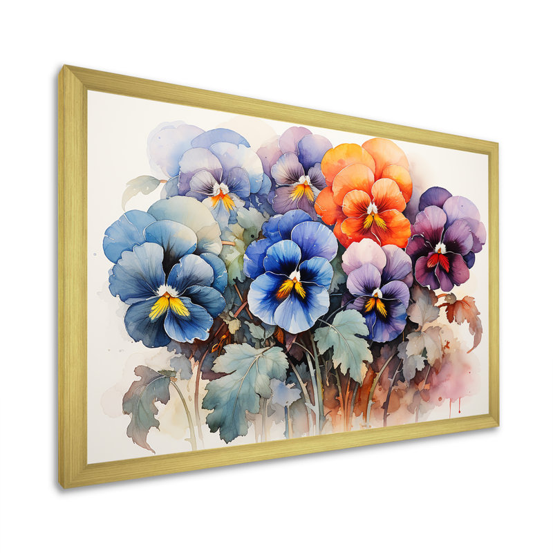 Vibrant coloré Pansy Medley sur impression sur toile, Encadrement doré, H 16 po x l 32 po x P 1 po