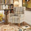 Solid Wood Upholstered Relaxation Armchair, Linen Wingback Chair for Living Room, Bedroom-500379158