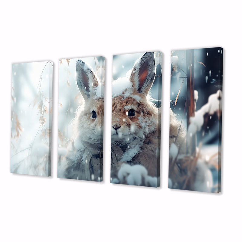 Frosty Bunny Winter Scenery - Winter Landscape, art mural 4 pièces, H 32 po x l 64 po