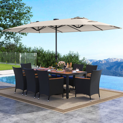 11 PCS Patio Dining Set w/ 15ft Double-Sided Patio Umbrella (Base Included)