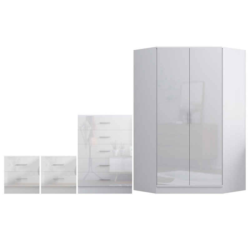 Eva Piece Bedroom Set, White Gloss / Matt White