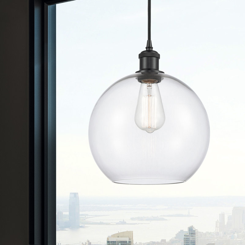 Luminaire suspendu sphère 1 lumière Baptista, Transparent, Ampoule DEL 6 watts Vinage, Noir mat