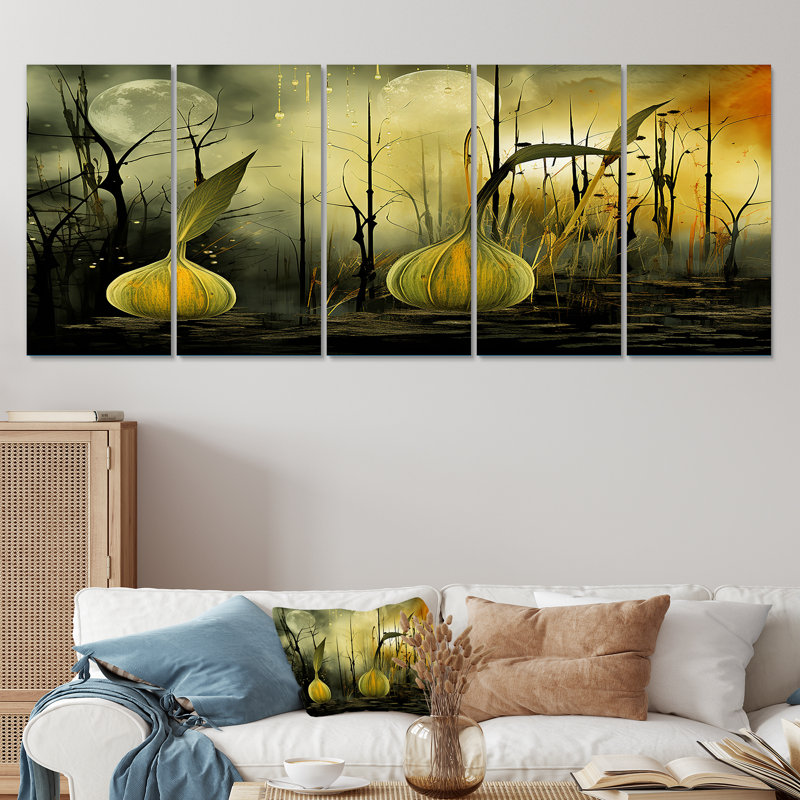 «Green Fennel Herbs Dreamscape», art mural 5 pièces, H 32 po x l 80 po