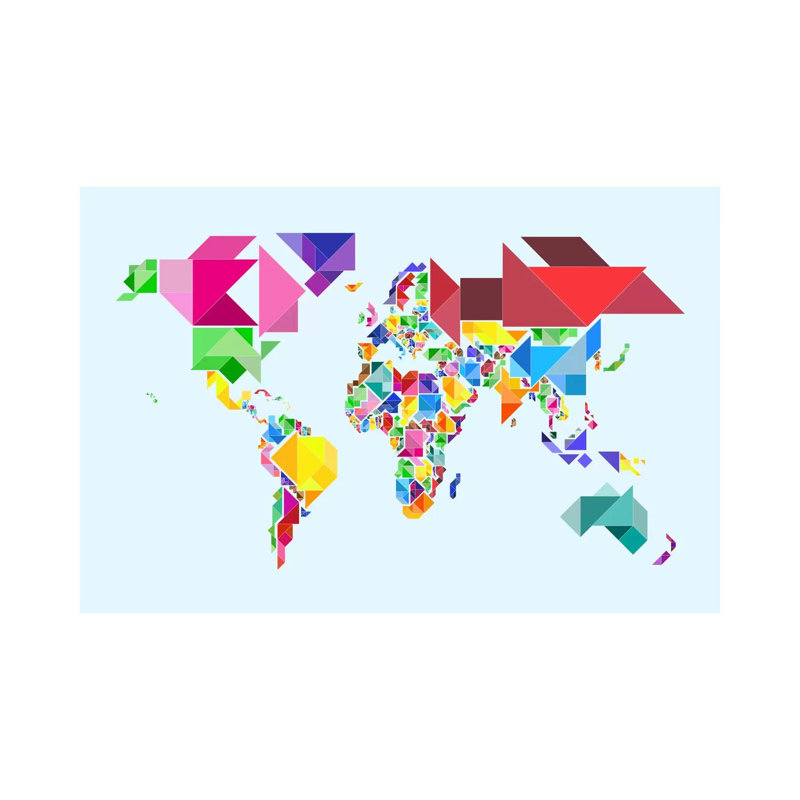 Tangram Abstract World Map by Michael Tompsett - Wrapped Canvas Print