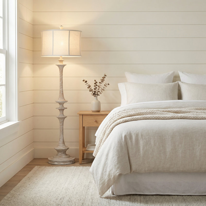 Lampe sur pied 65 po en résine avec abat-jour crème