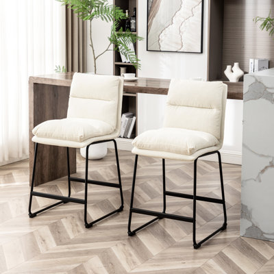 Chaises de salle à manger à hauteur de comptoir de 26 pouces avec 2 chaises rembourrées blanc vanille avec siège et dossier rembourrés pour plus de confort