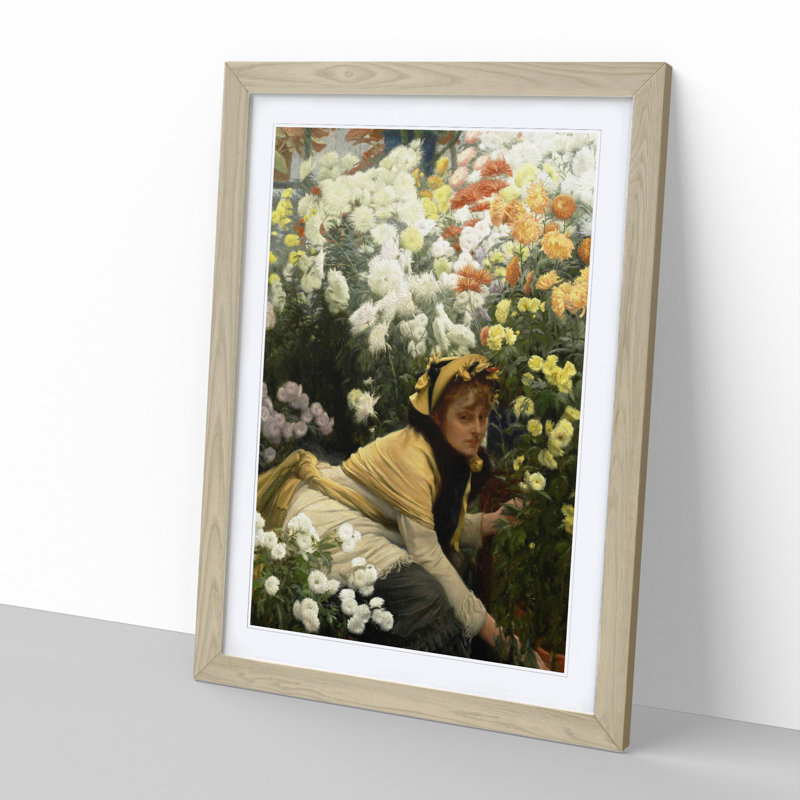 Chrysanthemums by James Tissot - Picture Frame Painting, Oak Framed, 65cm H x 48cm W x 2cm D