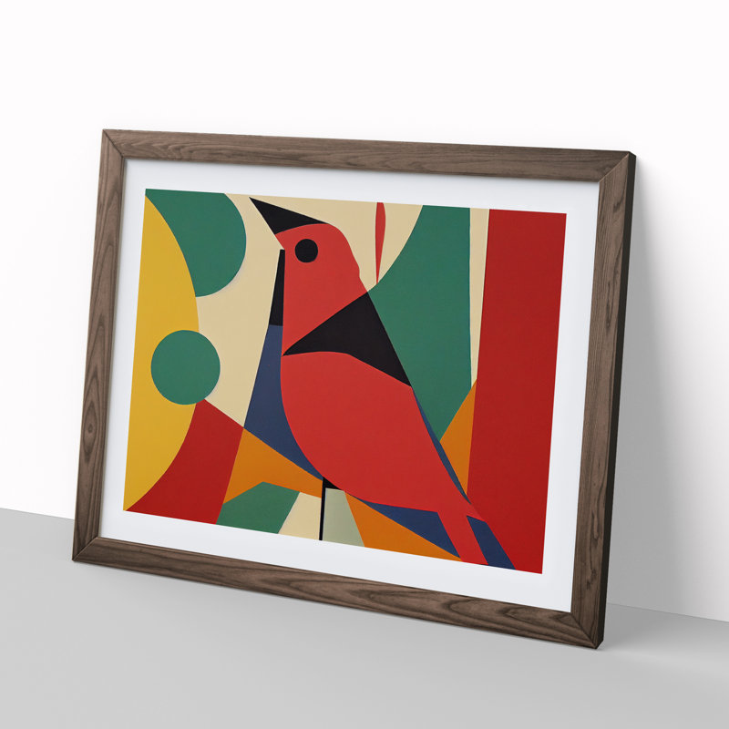 Cardinal Bird Abstract Vol.1 - Framed Print, Walnut, 46cm H x 64cm W x 2cm D