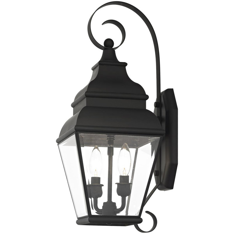 8-inch 2 Light Outdoor Wall Lantern Pendant Lighting Fixture - Clear Water Glass Shade, Black