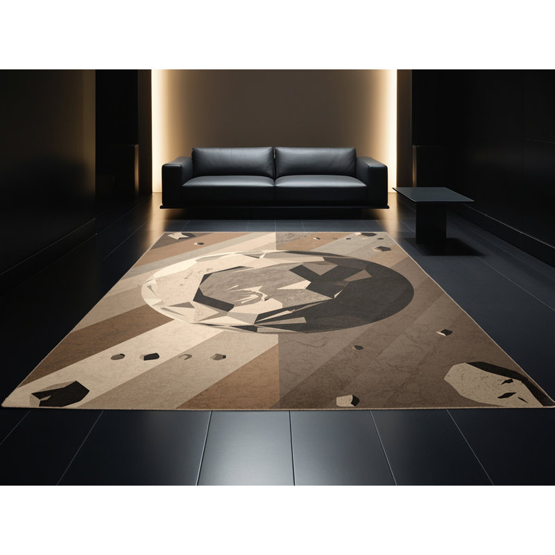 Machine Washable Pavle Modern Rustic Stone Rug in Brown – Beige Binding, 7 x 10