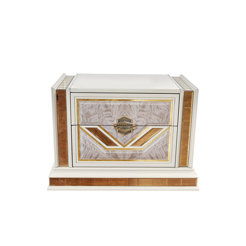 Table de chevet moderne à deux tiroirs avec accents dorés Omari - Beige