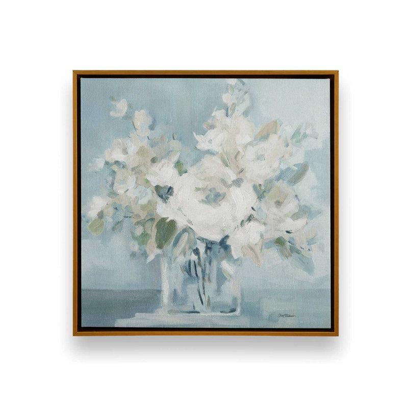 Motif de fleurs tranquilles,, Cadre flottant or poli, H 24,75 po x l 24,75 po x P 1,75 po