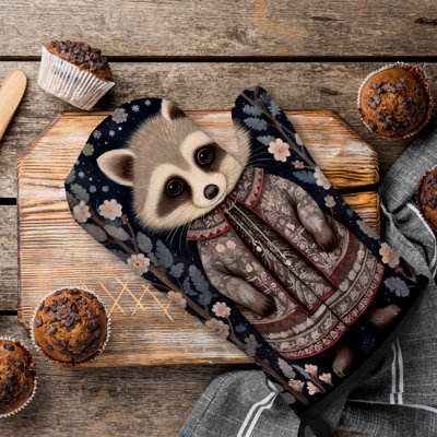Folk Art Raccoon Oven Mitt Cotton Twill