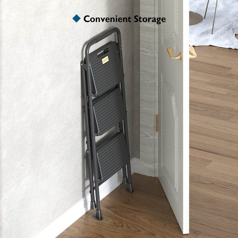Hoisington 3 - Step Folding Heavy Duty Step Ladder, Black