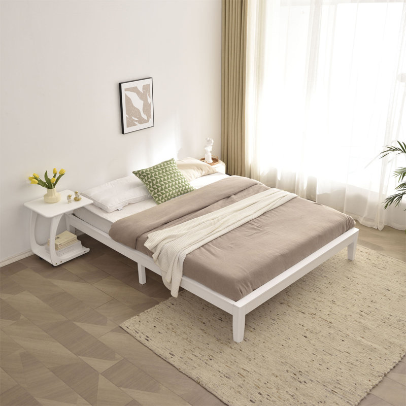 Base de lit plateforme en bois de pin massif Red Barrel Studio® Selena, Blanc, Double