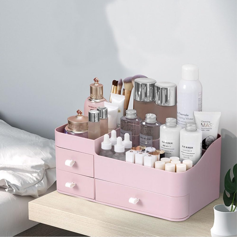Organisateur de maquillage pour grande capacité, Rose
