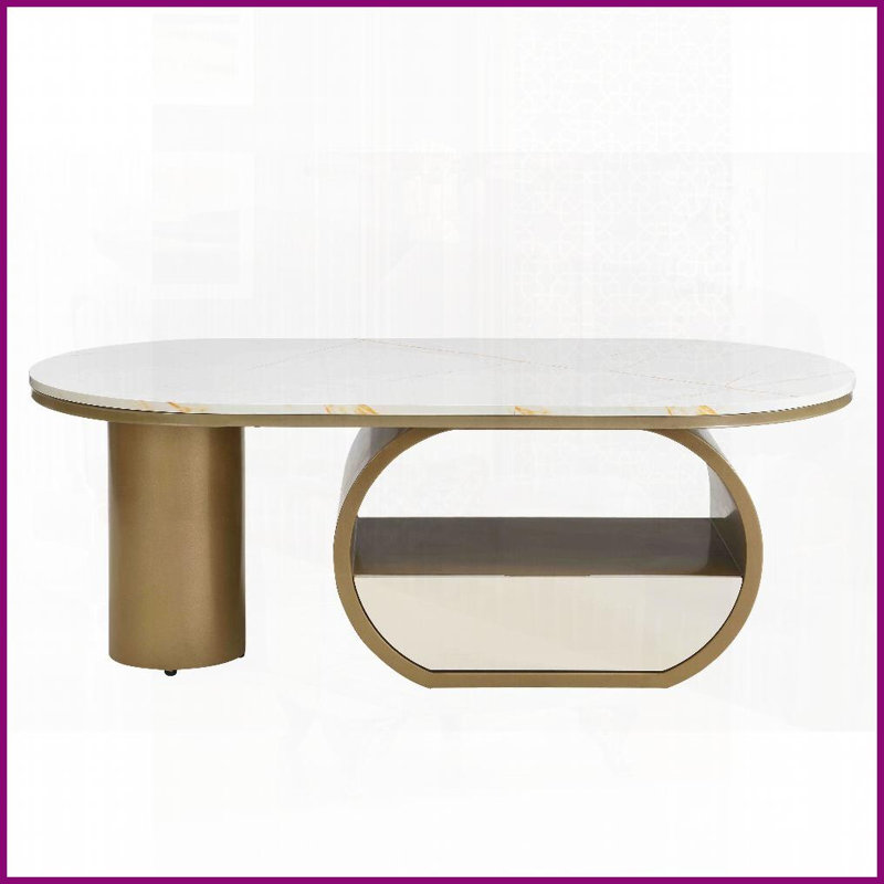 Table basse ovale moderne avec rangement - pieds dorés de 47,24 po, facile à assembler pour le salon, Doré