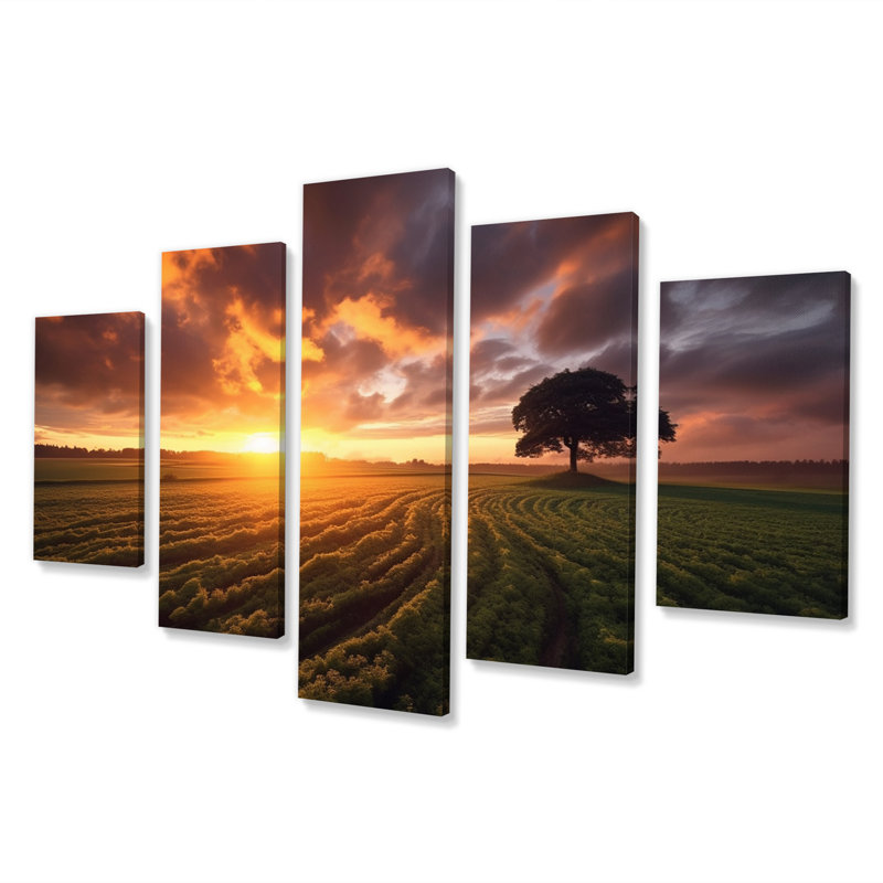«A Single Tree Glorious Sunset In Flanders Fields I», reproduction sur toile - 5 panneaux