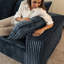 157,6 "Blue Velours côtelé 6 places avec coussins amovibles double couche, sans assemblage, rembourrage en plumes de luxe, bricolage modulaire pour chambre à coucher, appartement et salon, compression haute densité économique