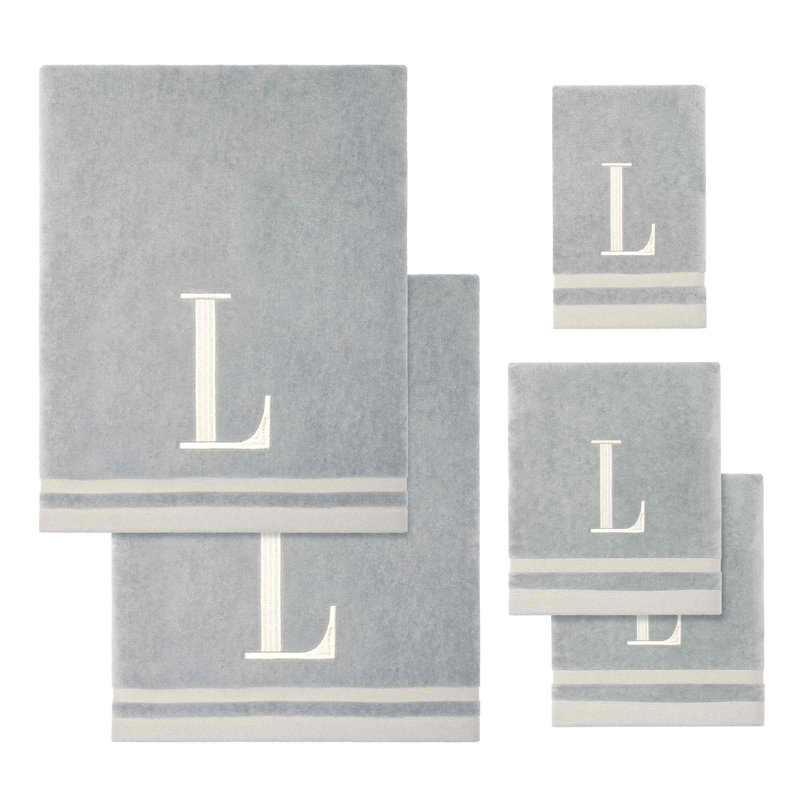 GRY/IVR Monogram Towel Set, Gray, 5 Piece Towel Set