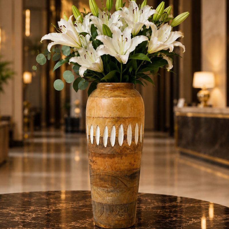 Handmade Mango Wood Decorative Table Vase 