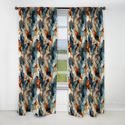Teal And Orange Futuristic Marble Mosaic - Abstract Marble Marble Blackout Curtain - 1 Panels