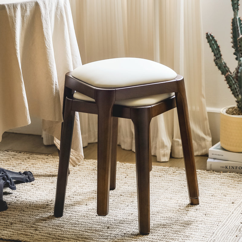Tabouret d'appoint 2 pièces en similicuir rembourré en bois massif
