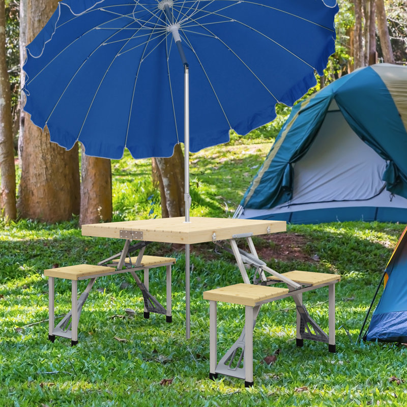 Table de pique-nique pliante Outsunny avec sièges et trou pour parasol