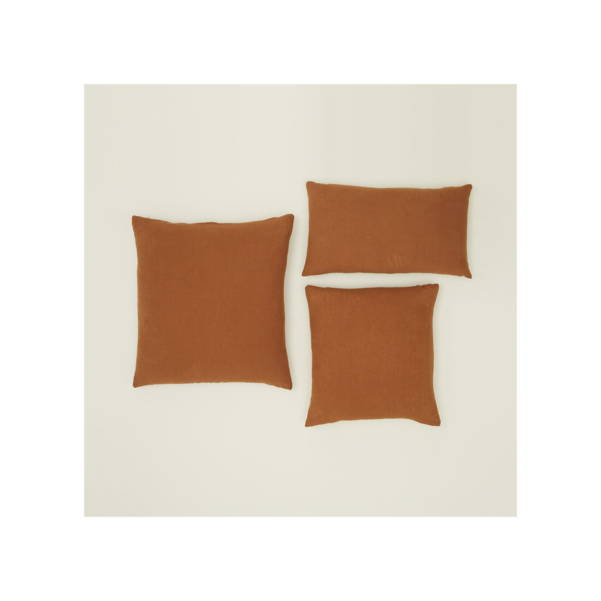 Simple Embroidered Linen Throw Pillow, Square 22", Terracotta