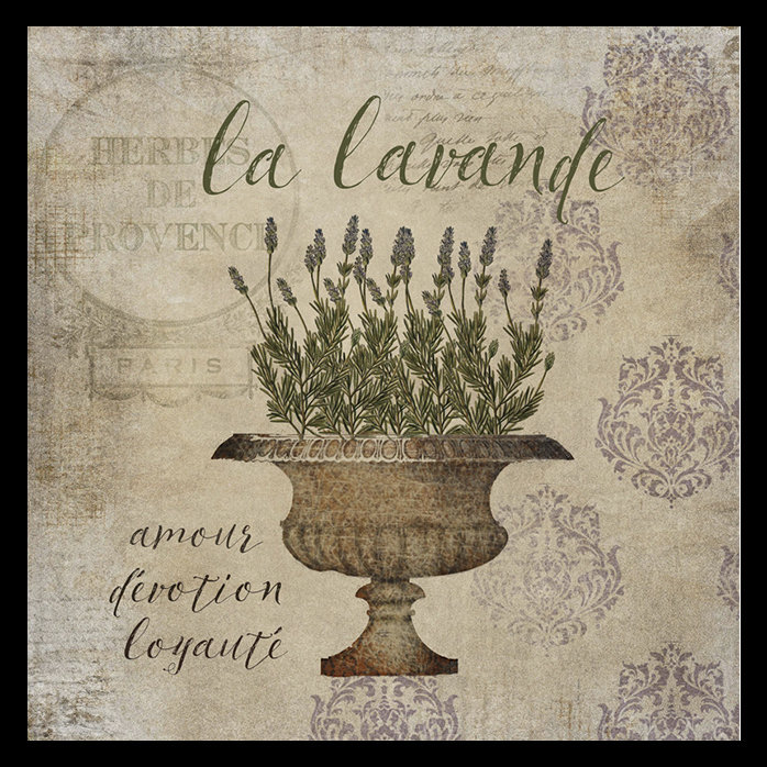 «French Herbs Lavender», impression sur papier, H 10,5 po x l 10,5 po x P 1 po, Papier avec cadre noir