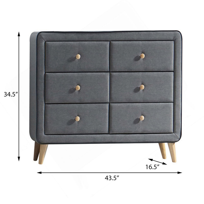 Commode double tapissier gris clair à 6 tiroirs