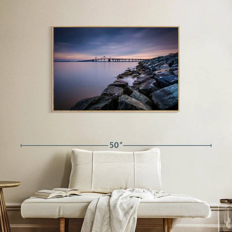 Soirée Chesapeake Bay Bridge, Cadre flottant en bois naturel, 40 po x 27 po