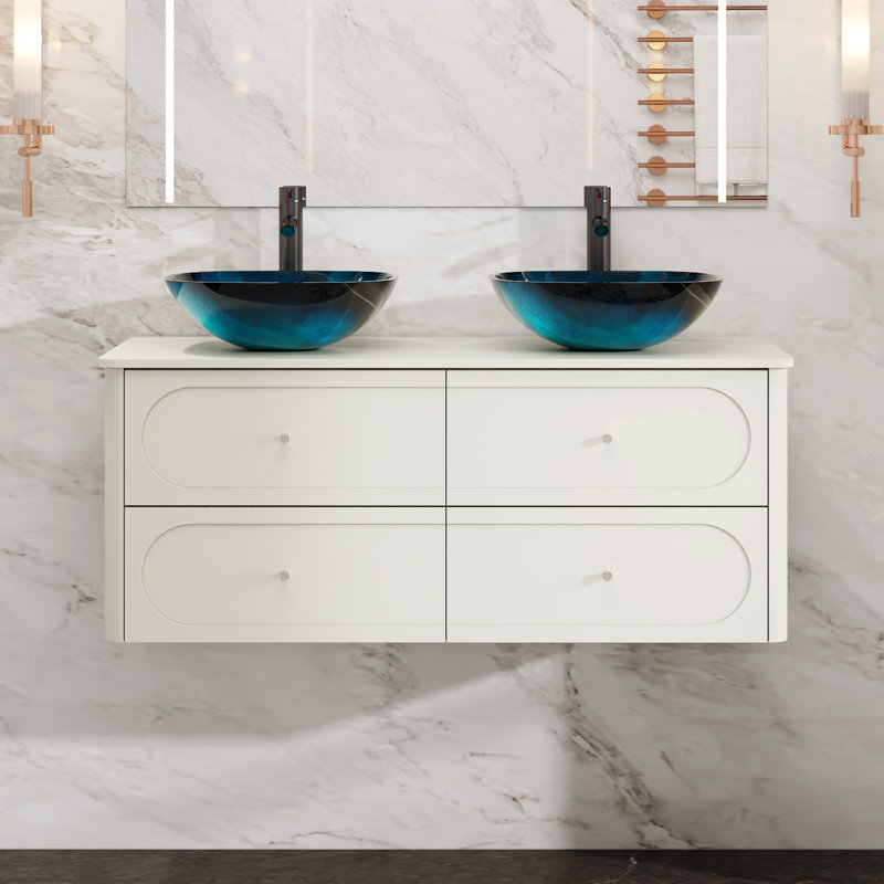 Meuble-lavabo mural de 48 pouces avec lavabo et robinetterie, Beige