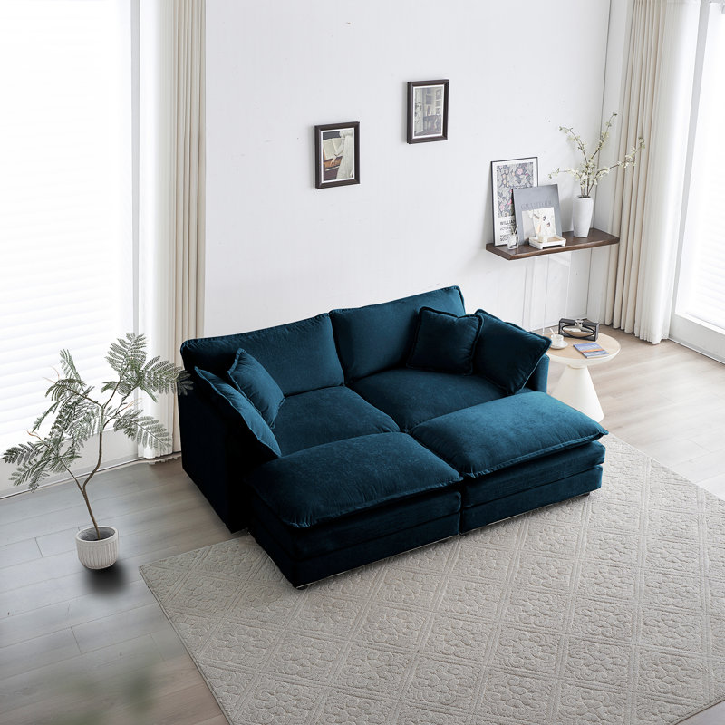Canapé modulaire rembourré 4 pièces 4 pièces, Bleu