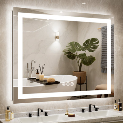 LED Bathroom Mirror With Backlit + Frontlit, Anti-Fog Tempered Glass Vanity Mirror