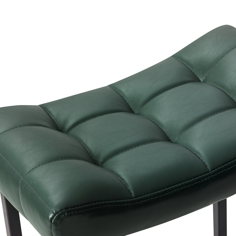 24" Modern Backless Saddle Counter Height Bar Stools With Metal Frame for Kitchen Island, Green Seat/Black Frame