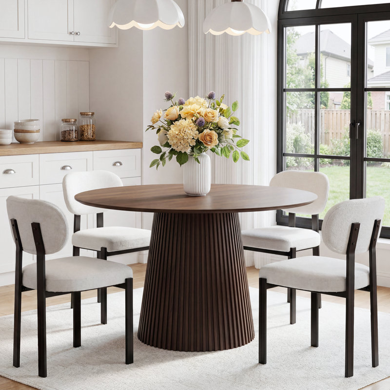 4 - Person Walnut Round Dining Table Set