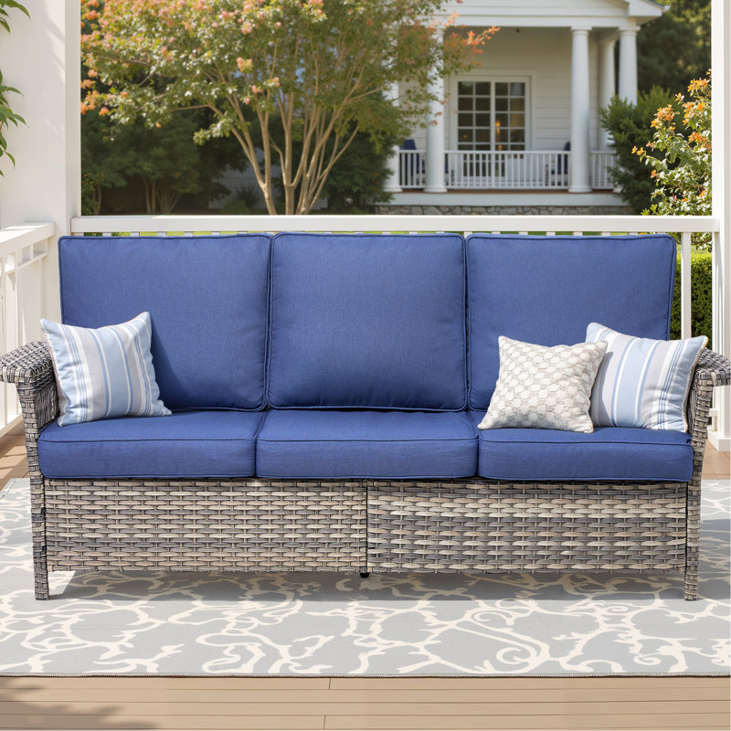 Coussin de patio extérieur de 76,7 po de largeur, coussins bleus avec tissu durable et confortable