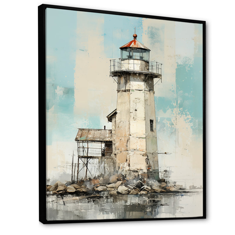 Phare côtier gris minimal, H 32 po x l 24 po x P 1 po, Cadre flottant noir