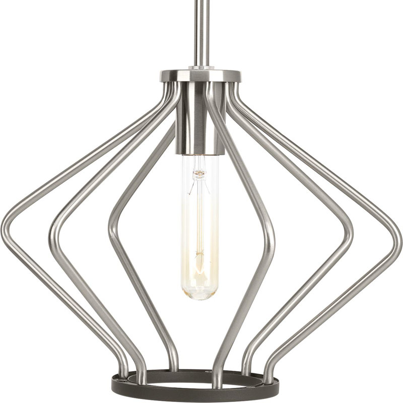 Luminaire suspendu géométrique 1 lumières lanterne Geib, Nickel brossé